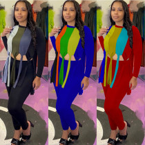 Contrasting Color Printing Tassel Knotted Fashion Sexy Two-piece Suit