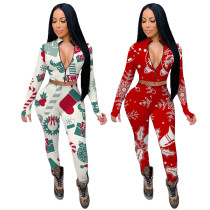 Christmas Element Print Sexy Slim Two-piece Suit