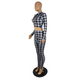 Plaid Printed Sports Tights Two-piece Suit