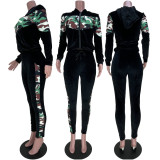 Fashion Casual Stitching Camouflage Two-piece Suit