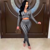 Plaid Printed Sports Tights Two-piece Suit