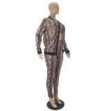 Snake Print Zipper Cardigan Wrapped Chest Three-piece Suit
