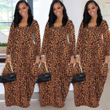 Fashion Casual Sexy Leopard Print Long Sleeve Lantern Skirt