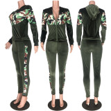 Fashion Casual Stitching Camouflage Two-piece Suit