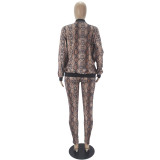 Snake Print Zipper Cardigan Wrapped Chest Three-piece Suit