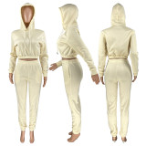 Pure Color Sports And Leisure Hoodie Two-piece Suit