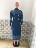 New Style Denim Long Cloak Ripped Denim Jacket Dress