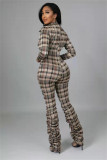 Fashion Slim-fit Pleated Print Plaid Jumpsuit