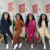 Casual Sports Solid Color Hooded Sweater Two-piece Suit