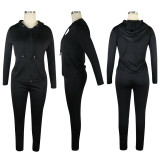 Pure Color Hooded Sports Casual Suit