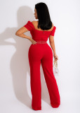 One-line Neck Tube Top Puff Sleeve Jumpsuit