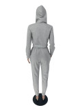 Pure Color Hooded Zipper Casual Two-piece Suit