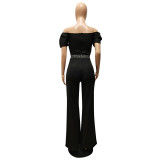 One-line Neck Tube Top Puff Sleeve Jumpsuit