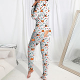 Printed Cartoon Element Pajamas Open Jumpsuit