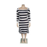 Personalized Casual Striped One-shoulder Dress