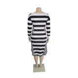 Personalized Casual Striped One-shoulder Dress
