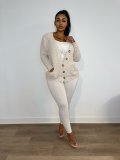 Solid Color V-neck Cardigan Single-breasted Sweater Coat