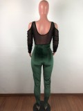 Mesh Stitching Sexy Long-sleeved Off-the-shoulder Jumpsuit