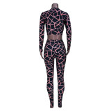 Casual Printed Sexy Lines Two-piece Suit