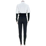 Casual Looking Thin Black And White Stitching Slim Two-piece Suit