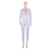Skinny Blue Spotted Sexy Jumpsuit