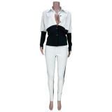 Casual Looking Thin Black And White Stitching Slim Two-piece Suit