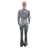 Letter Printed Round Neck Two-piece Suit