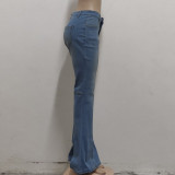 Fashion Trend Stitching Denim Stretch Slim Flared Pants