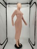 High Neck Pit Strip Solid Color Zipper Slimming Dress