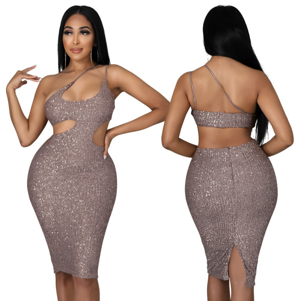 Sexy Tube Top Hollow Sequin Nightclub Dress