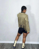 Fashion Short Coat With Pure Color Fringe