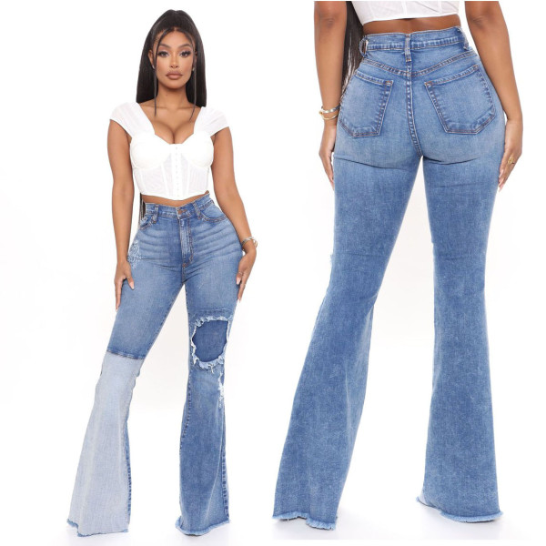 Fashion All-match Stitching Ripped Stretch Slim-fit Jeans