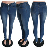 Sexy Skinny High-stretch Denim Pants With Side Slits