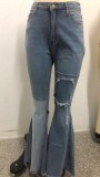 Fashion All-match Stitching Ripped Stretch Slim-fit Jeans