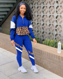 Leisure Fashion Leopard Print Stitching Sports Two-piece Suit