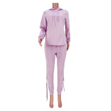 Tie Hollow Hooded Sexy Long Sleeve Two-Piece Set