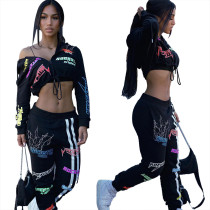 Fashion Casual Printed Hooded Sports Two-piece Suit