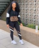 Leisure Fashion Leopard Print Stitching Sports Two-piece Suit
