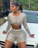 Sexy Sequined Long Sleeve Two-piece Suit