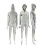 Casual Solid Color Hooded Pocket Drawstring Suit