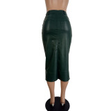 Slim Front Split Skirt Leather Skirt