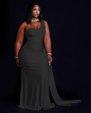 2021 Fashion Solid Color Irregular One-shoulder Big Swing Dress