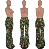 Camouflage Stitching Flared Casual Pants