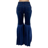 Stitching Pleated Fashion Sexy High-rise Flared Jeans