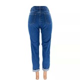 Mid-rise Buttocks Dark Washed Jeans