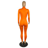 Solid Color Long-sleeved Invisible Zipper Sexy Hollow Jumpsuit