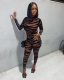Fashion Sexy Leopard Mesh Two-piece Suit