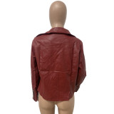 Solid Color PU Jacket With Side Zipper
