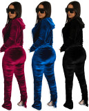 Solid Color Zipper Hoodie Pleated Pants Casual Suit