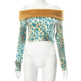 Leopard Print Off-shoulder Pullover Long-sleeved Top